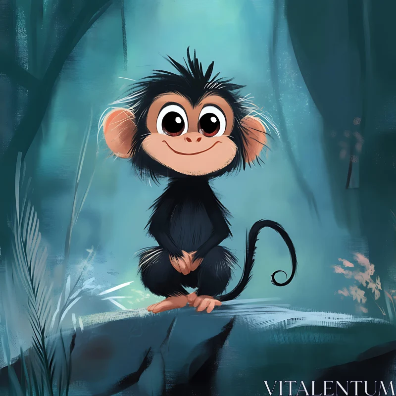 AI ART Playful Cartoon Monkey in Enchanted Jungle