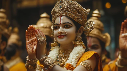 Detailed Hindu Deity Sculpture in Gold Adornments