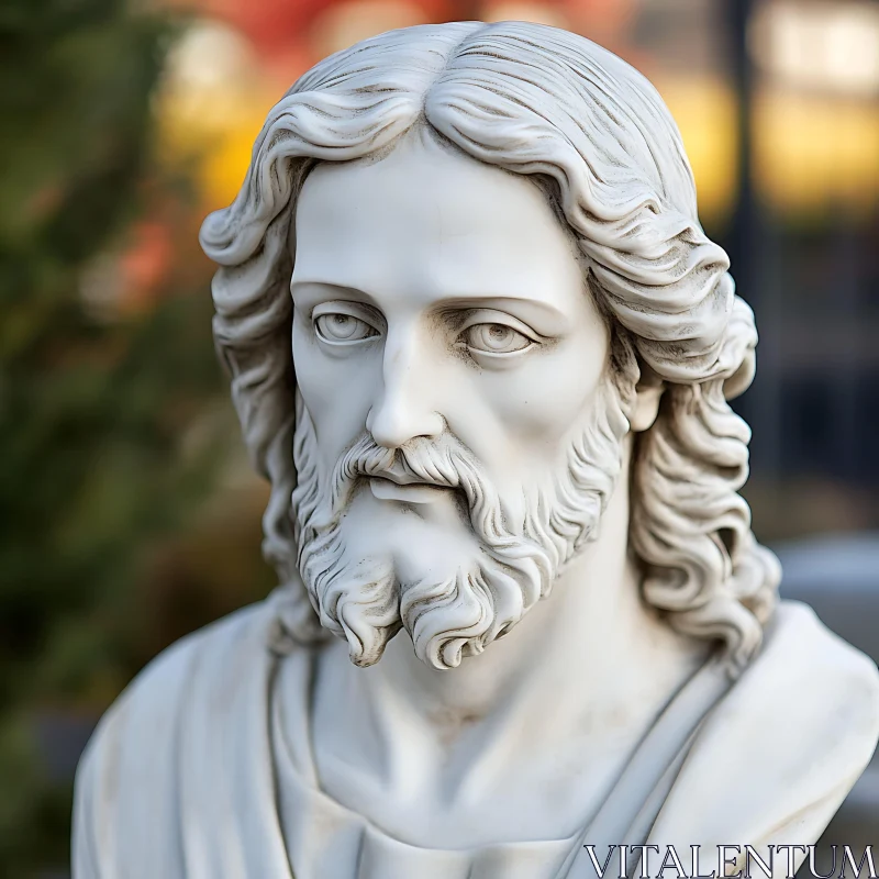 Marble Sculpture Detail: Bearded Man AI Image