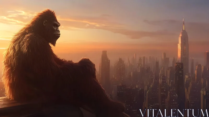 AI ART Majestic Ape Observing the City at Dusk