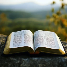 Bible on Stone with Nature Background