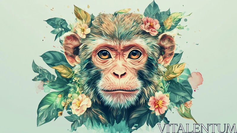 AI ART Floral Monkey Art