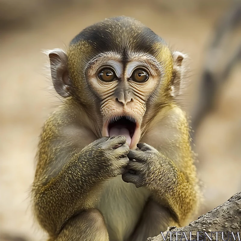 AI ART Curious Young Monkey with Open Mouth