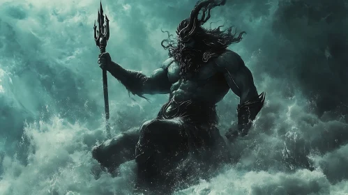 Powerful Mythical Deity in Stormy Waters