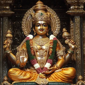 Divine Gold Statue Decorated with Ornate Headdress