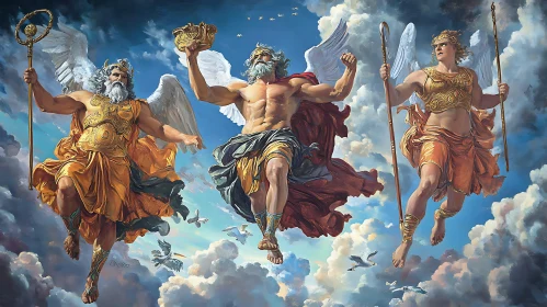 Winged Greek Deities Among the Clouds