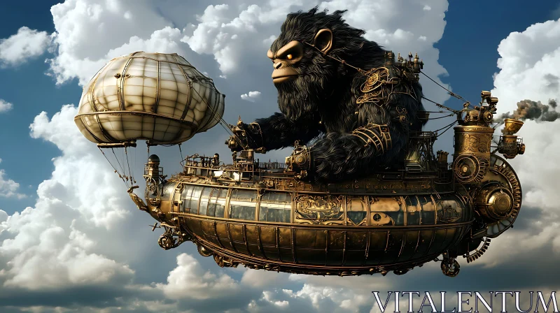 Steampunk Gorilla with Airship AI Image