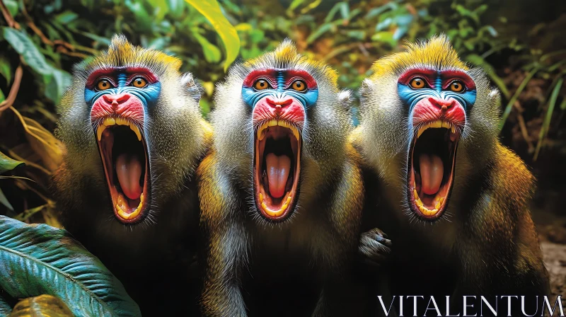 Vividly Painted Mandrill Monkeys in Nature AI Image