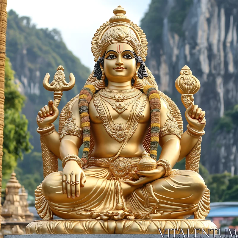 Ornate Golden Hindu Deity Statue AI Image