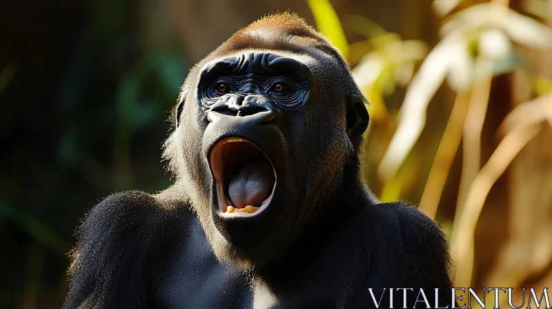 Expressive Yawn of a Gorilla in Nature AI Image