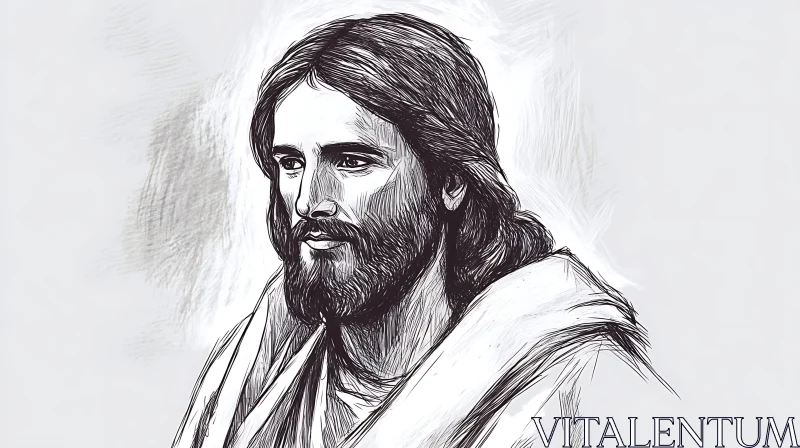 AI ART Detailed Pen Drawing of a Serene Bearded Man