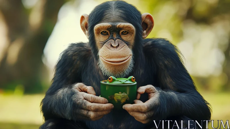 Monkey with Frog in Cup AI Image