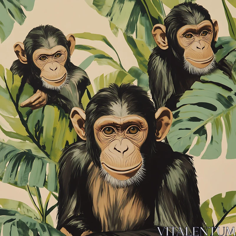 Curious Monkeys in a Dense Jungle Setting AI Image