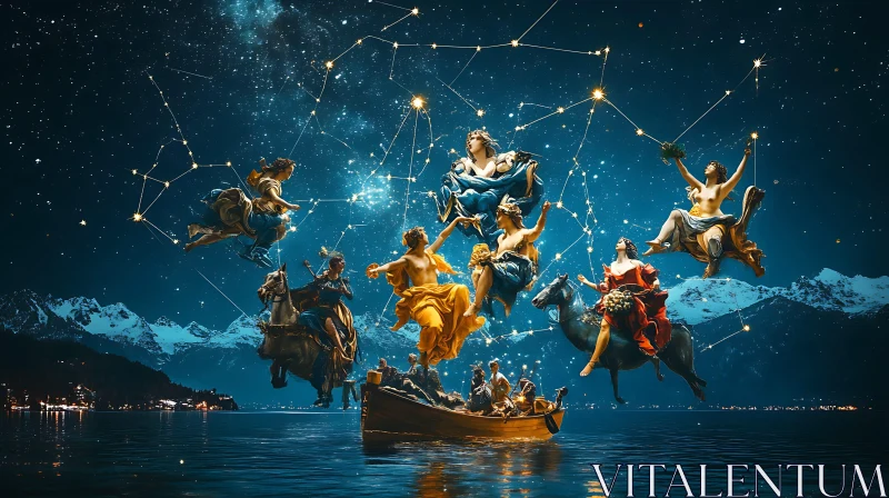 Constellations and Mythology in Surreal Art AI Image