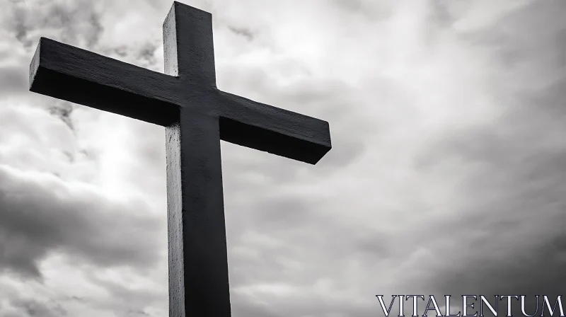 Solemn Black Cross with Overcast Sky AI Image