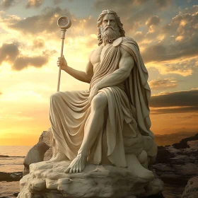 Ancient Greek Deity Marble Sculpture in Sunset