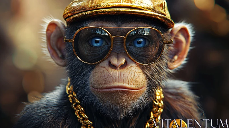 Monkey in Fashionable Gold Attire AI Image