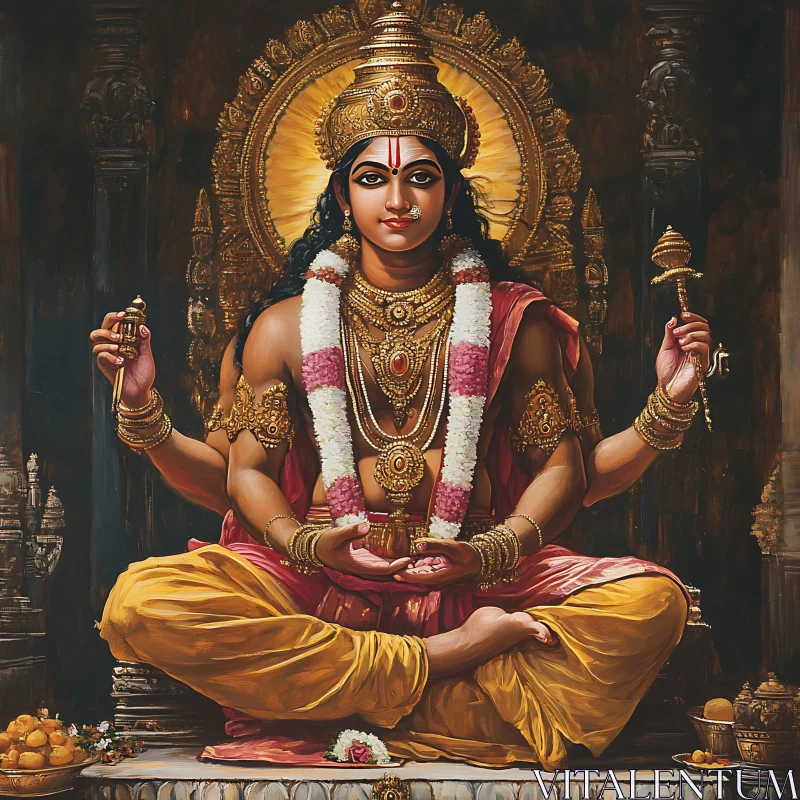 Intricately Detailed Hindu Deity in a Meditative Pose AI Image