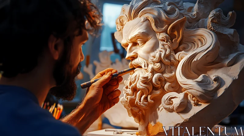 Artisan Crafting a Detailed Sculptural Bust AI Image