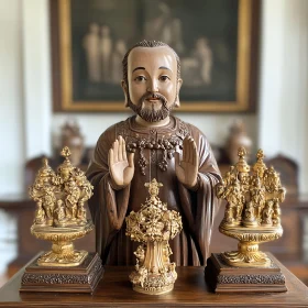 Wooden Statue with Golden Decorations