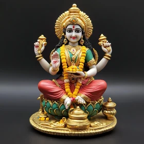 Hindu Goddess Statue with Floral Garland and Jewelry