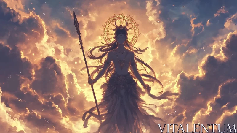 Divine Figure Amidst Radiant Clouds AI Image