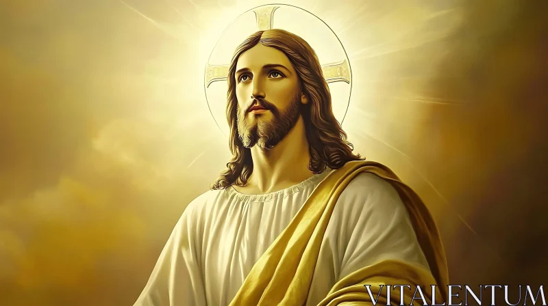 Serene Depiction of Jesus with Divine Halo AI Image