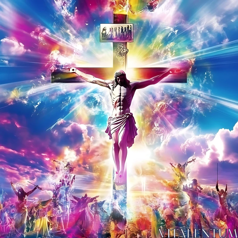 Divine Crucifixion in a Celestial Setting AI Image