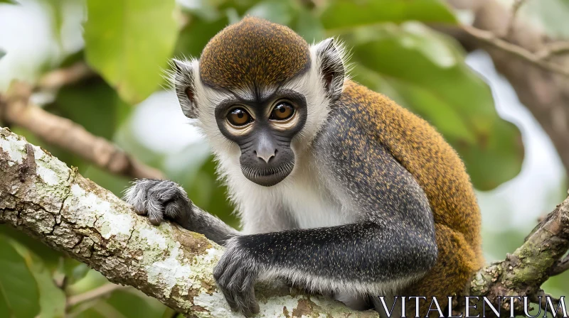 Curious Young Monkey in Natural Habitat AI Image