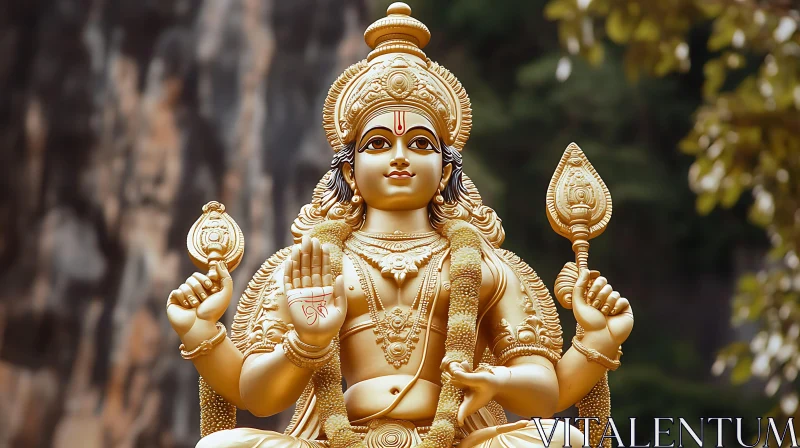 Majestic Golden Divine Sculpture in Nature AI Image