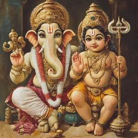 Artistic Representation of Ganesha and Kartikeya