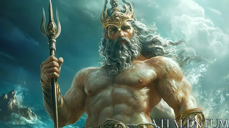 Regal Portrait of Poseidon with Trident AI Image