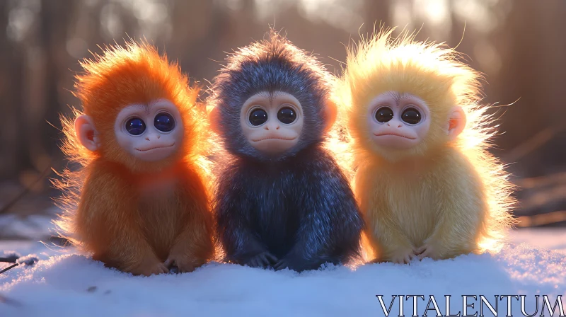 Adorable Baby Monkeys in Winter Wonderland AI Image