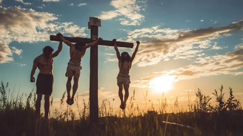 Dramatic Crucifixion Scene at Sunset