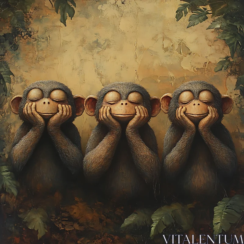 AI ART Three Thoughtful Monkeys in Artistic Background