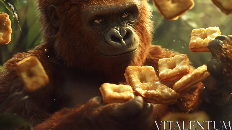 AI ART Gorilla in Forest with Golden Snacks