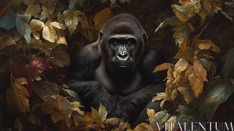 Gorilla in Dense Foliage AI Image