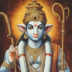 Mythological Deity with Blue Skin and Golden Jewelry