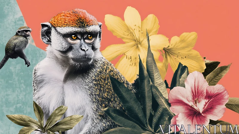 AI ART Colorful Monkey and Flowers Art