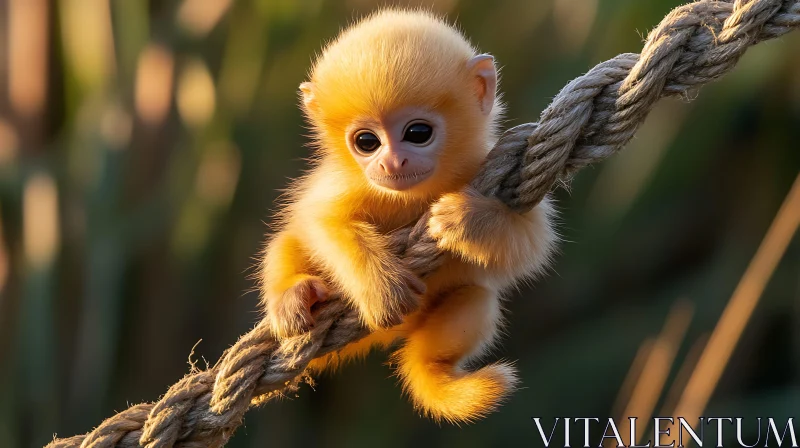 Cute Baby Monkey Clinging to a Rope AI Image