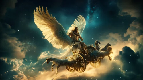 Mythical Winged Angel in Celestial Skies