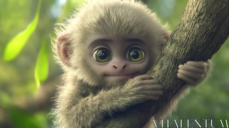 AI ART Cute Baby Monkey in a Green Forest