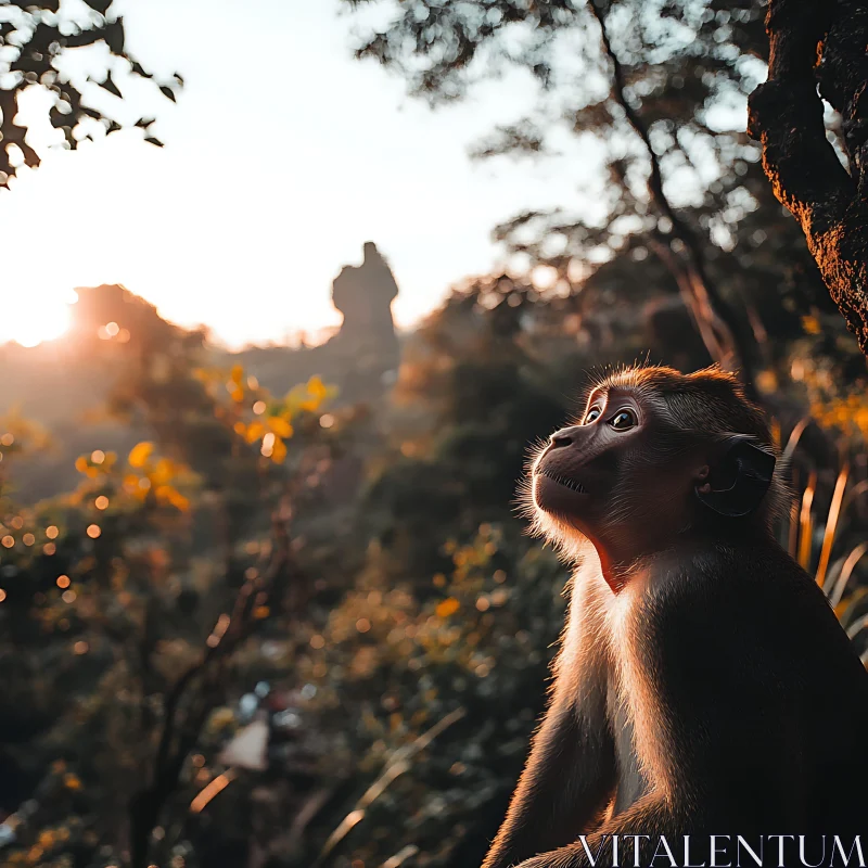 AI ART Pensive Monkey in Golden Evening Light