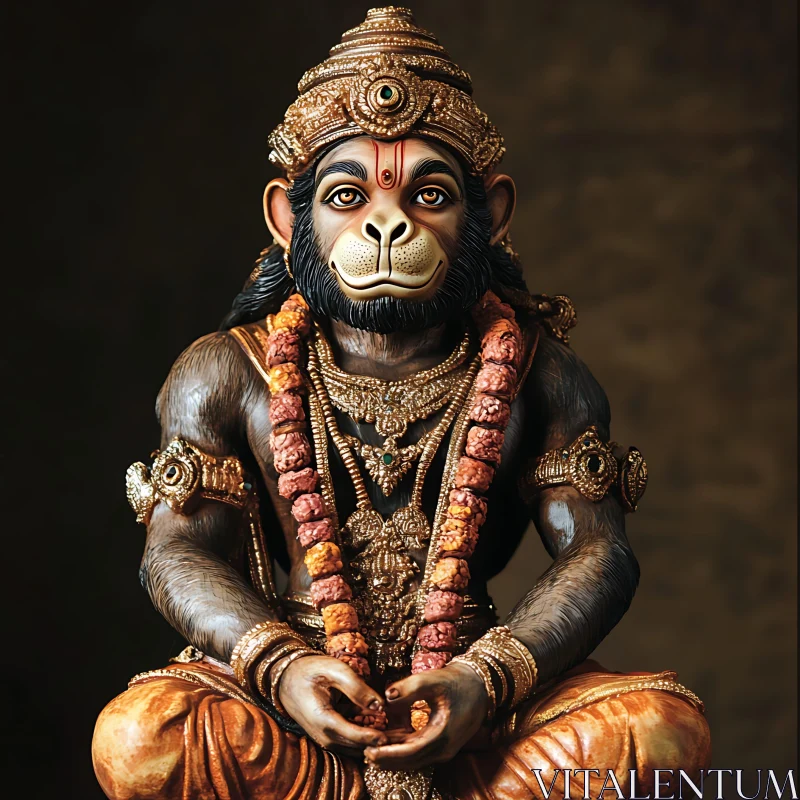 Ornate Monkey Figurine Decorated with Cultural Elements AI Image