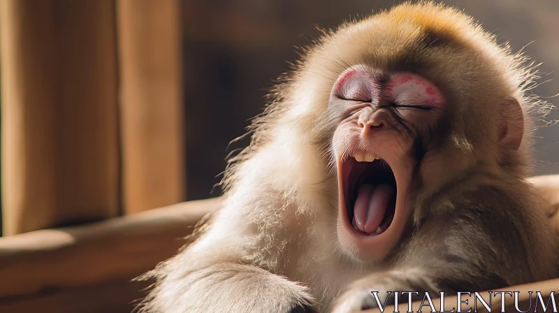 Yawning Monkey - Close-Up Animal Photography AI Image