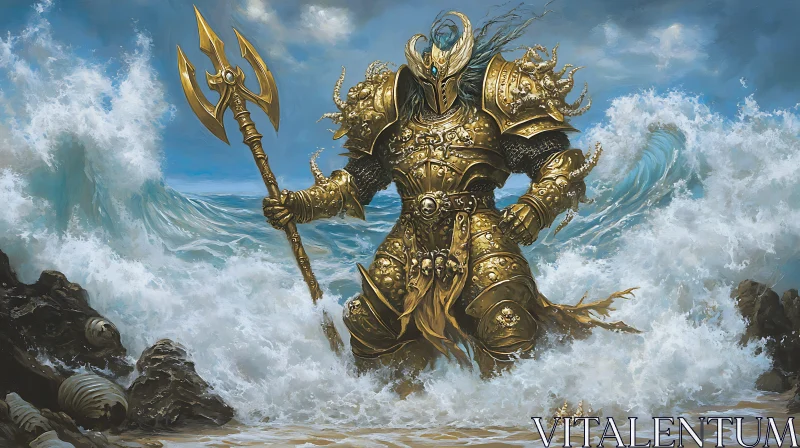 AI ART Mythical Oceanic Warrior in Golden Armor