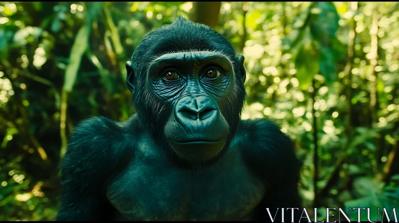 Young Gorilla Amidst Jungle AI Image