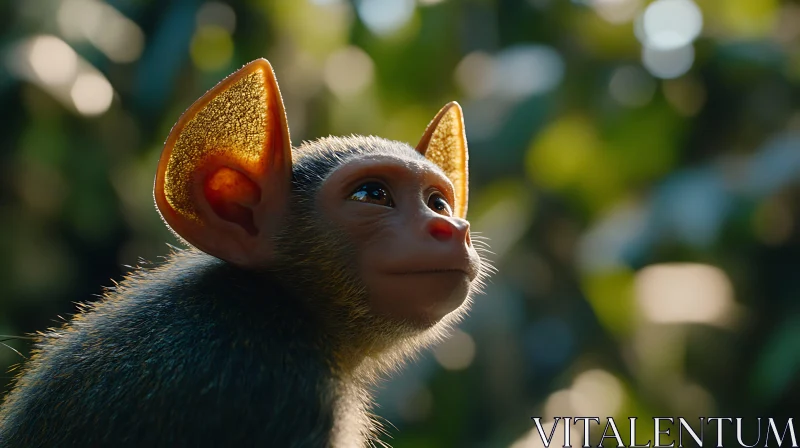 AI ART Monkey with Sunlit Ears in Forest