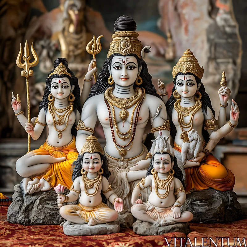 Statue of Hindu Gods in Traditional Attire AI Image