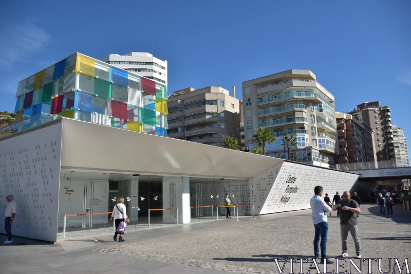 Colorful Glass Cube in Malaga Cityscape Free Stock Photo